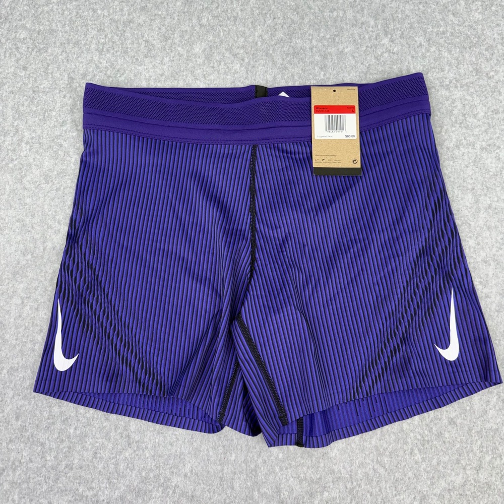 Nike Aeroswift Running Shorts Womens Large Purple Black Ribbed Track FN3271-510